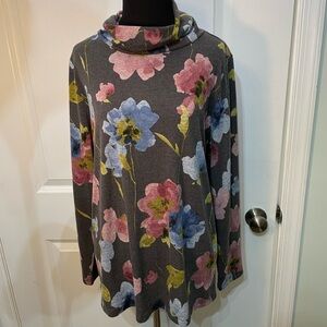 Trisha Tyler Floral Cowl Neck Sweater - Multicolor on Gray CB-AQ (Nov)